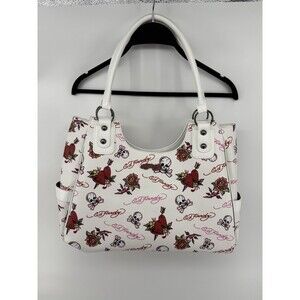 ED HARDY LOVE KILLS SLOWLY TATOOS WHITE MULTI SHOULDER BAG NWT